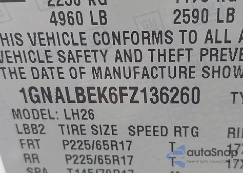 2015 Chevrolet Equinox 1Lt from USA, damaged, VIN 1GNALBEK6FZ136260